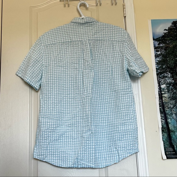 Gap mens light blue shortsleeved casual plaid button up shirt - Picture 3 of 4